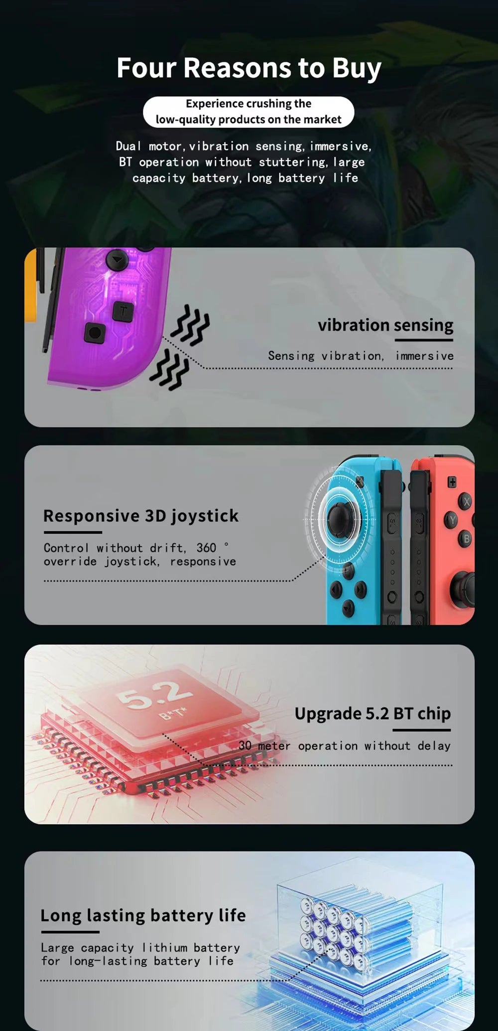 Controller NS Joycons – Gamepad wireless Bluetooth per Switch, vibrazione, turbo, riattivazione, impugnatura da gioco e controllo joystick