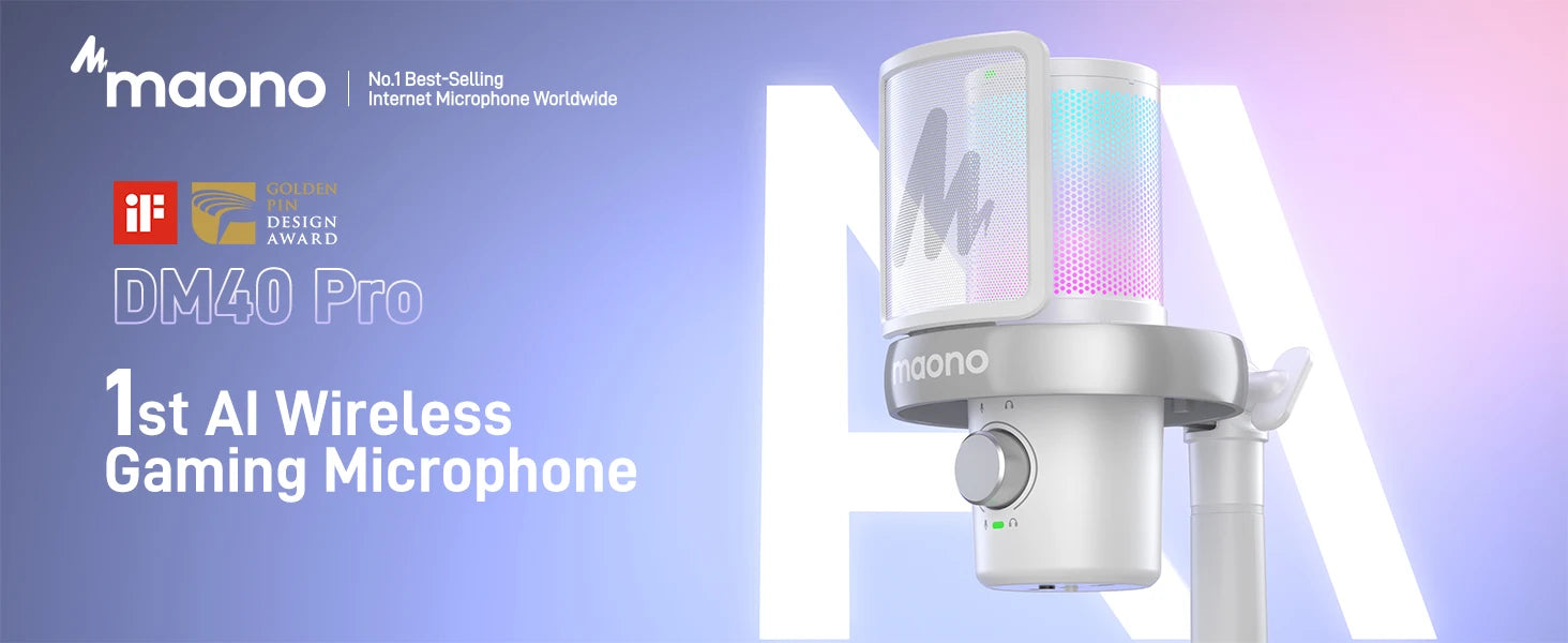 Microfono wireless MAONO – Microfono a condensatore USB DM40 con AI Voice Changer, riduzione del rumore, ideale per giochi, streaming, registrazione su PC e laptop