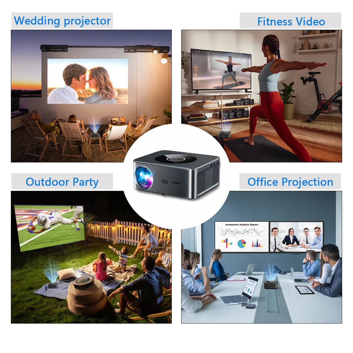Proiettore XIWBSY – LED Android 4K, 800 ANSI, 25.000 lumen, WiFi 6 e Bluetooth, messa a fuoco automatica e Keystone, sistema video home theater