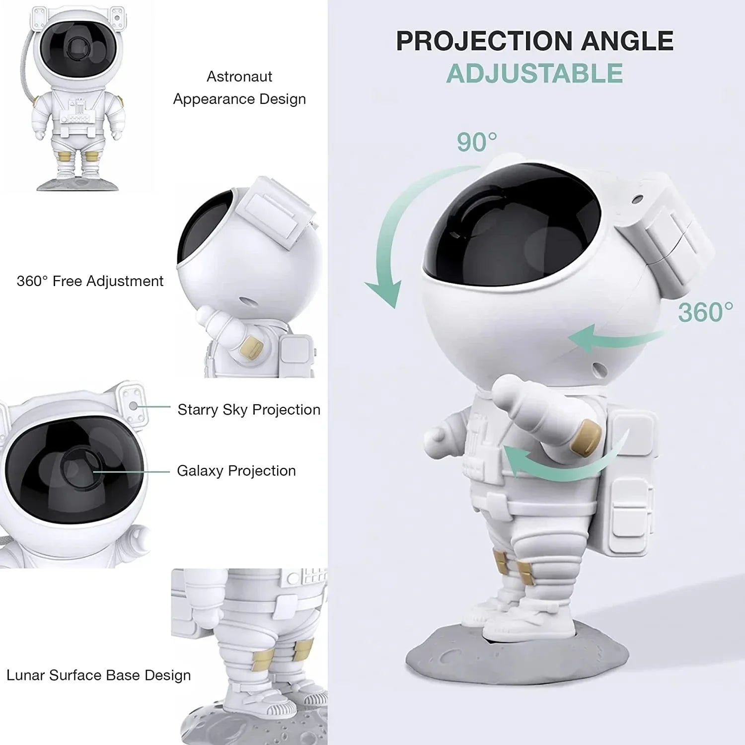 Lampada Spaceman - Proiettore di luce notturna a sette colori con 8 effetti nebulosa, proiezione di stelle con telecomando per uso interno in camera da letto
