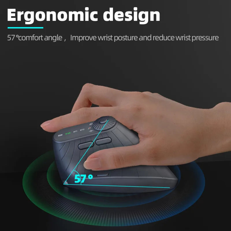 Ergonomic Mouse – Multi-Device Vertical Wireless Mouse with Adjustable Function Knob, Rechargeable, 2.4G & Bluetooth for PC and Tablet