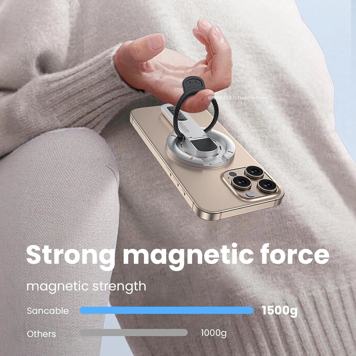 Supporto MagSafe Grip – Supporto ad anello magnetico 3 in 1 e supporto bifacciale per telefono per iPhone 17/16/15/14/13/12 e Android con custodie MagSafe