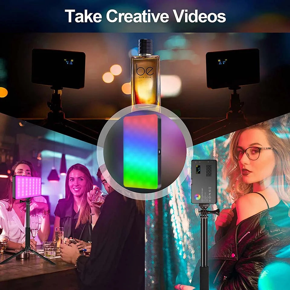 Pannello LED BTFOOR – Luce video RGB con display LCD, CRI95+, temperatura colore 2500–9000K, attacco slitta fredda per vlogging, streaming live, DSLR