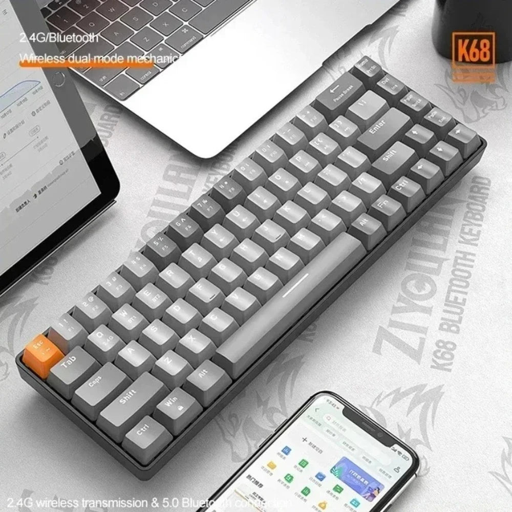 Tastiera Wolf – Tastiera per laptop da gioco K68 Bluetooth wireless a doppia modalità, design a blocchi di colore, intercambiabile a caldo