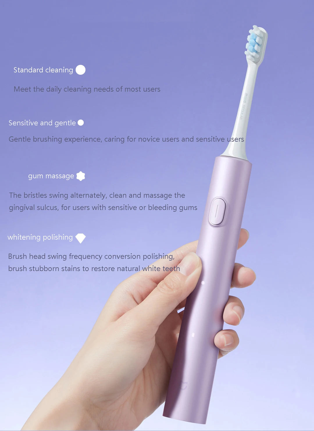 XIAOMI MIJIA T302 Spazzolino Elettrico Sonico, 4 Testine, IPX8 Impermeabile, Ricarica Wireless a 360°, 4 Modalità di Pulizia, 3 Colori Disponibili