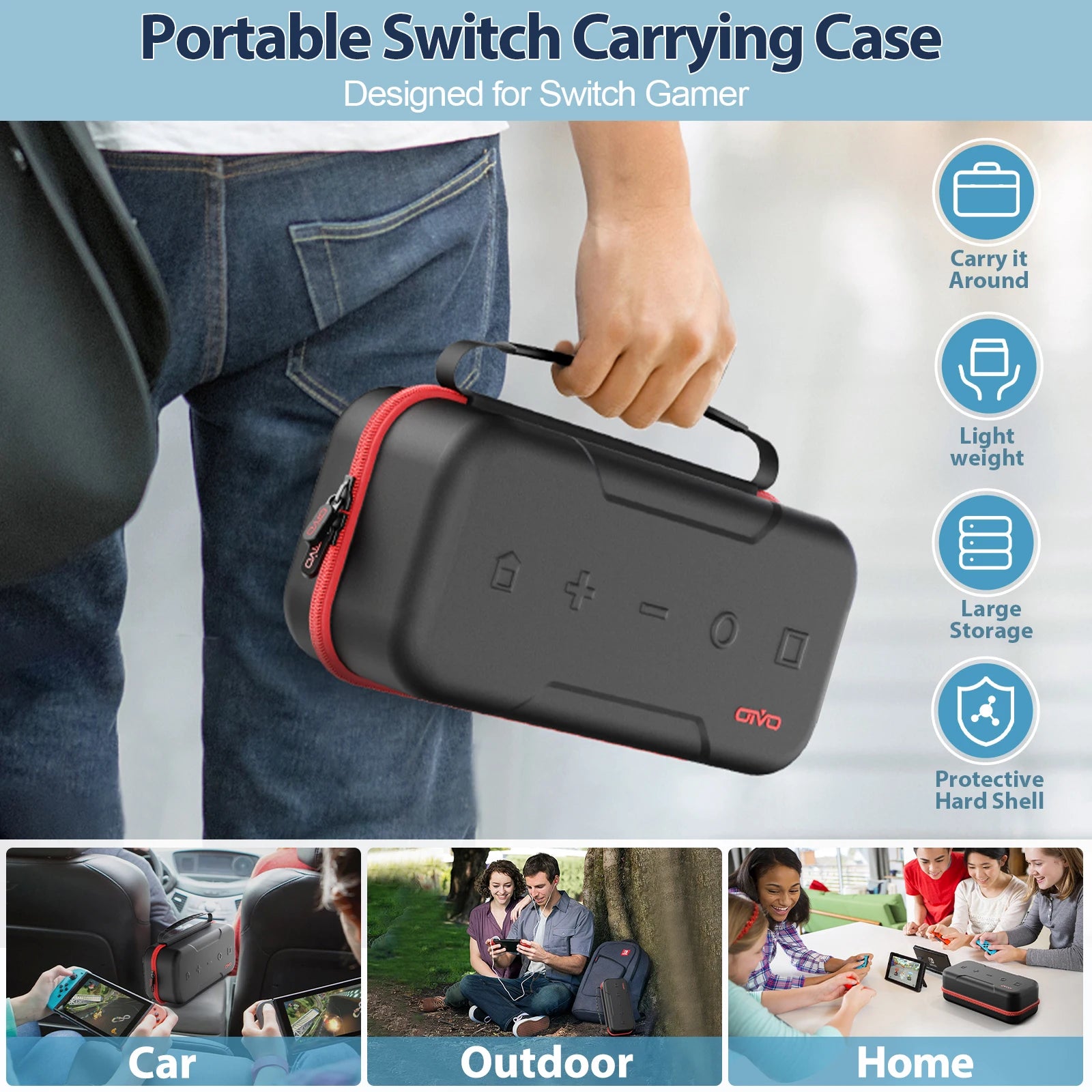 OIVO Switch Case – Borsa grande per Nintendo Switch e OLED, custodia da viaggio impermeabile, organizer protettivo antigraffio