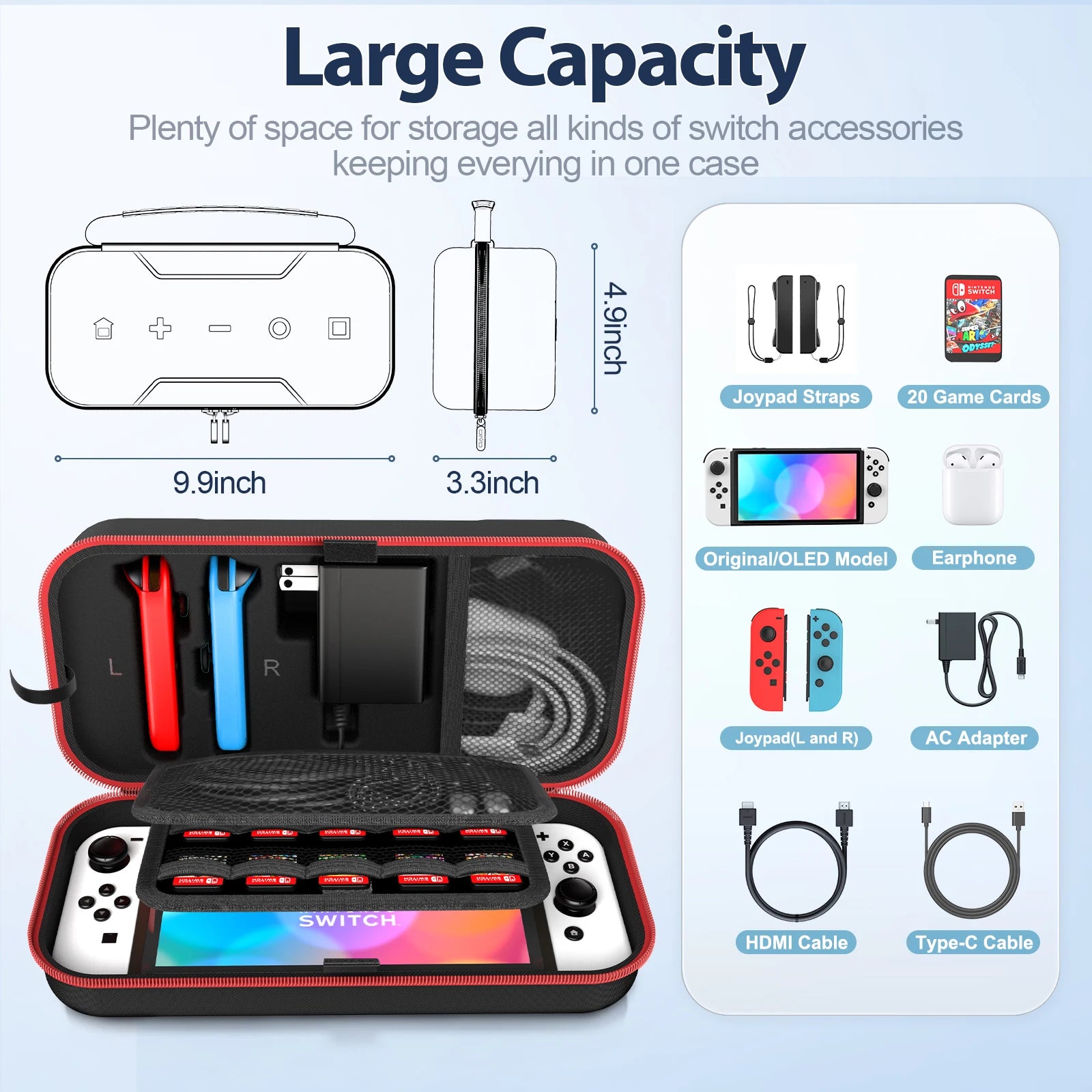 OIVO Switch Case – Borsa grande per Nintendo Switch e OLED, custodia da viaggio impermeabile, organizer protettivo antigraffio