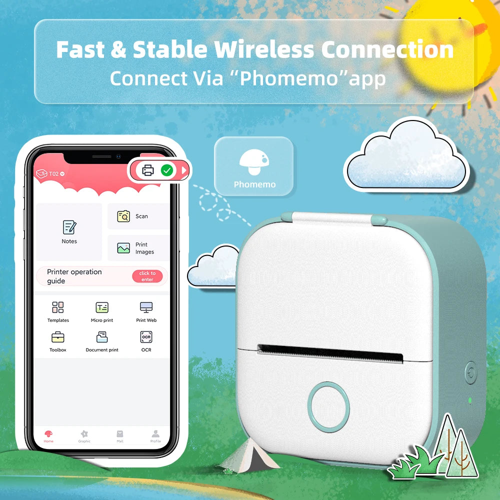 Phomemo Mini Printer – Stampante termica portatile 203 dpi, Bluetooth wireless, cavo USB incluso, stampa foto, etichette, promemoria e liste di cose da fare