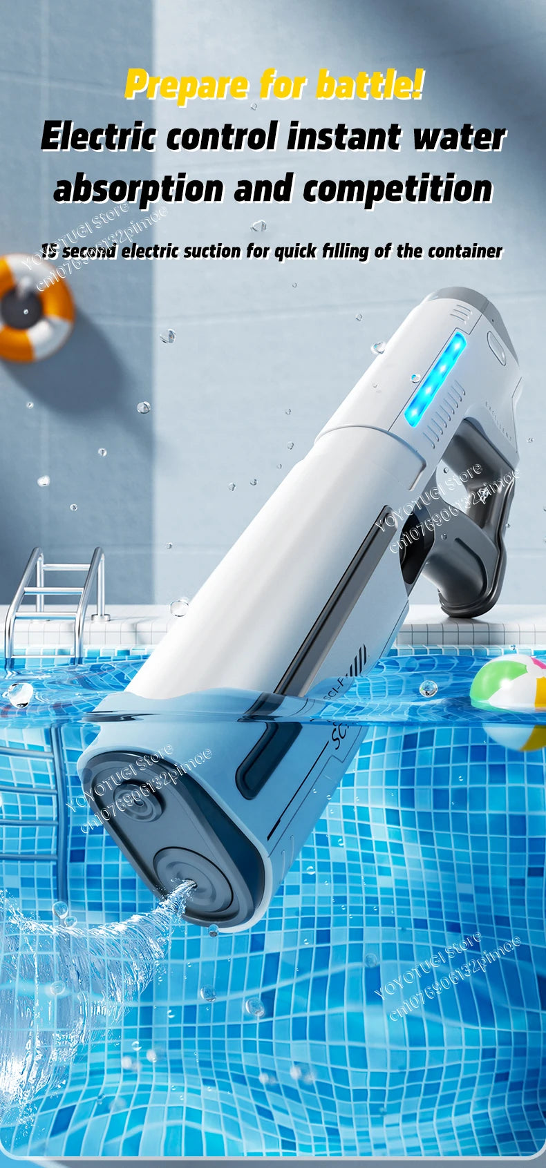 Water Blaster Pro – Pistola ad acqua elettrica completamente automatica con grande capacità e sistema autoassorbente | Giocattolo estivo da esterno per bambini