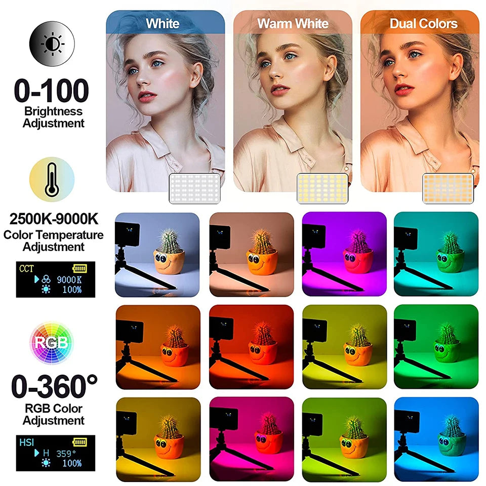 Pannello LED BTFOOR – Luce video RGB con display LCD, CRI95+, temperatura colore 2500–9000K, attacco slitta fredda per vlogging, streaming live, DSLR