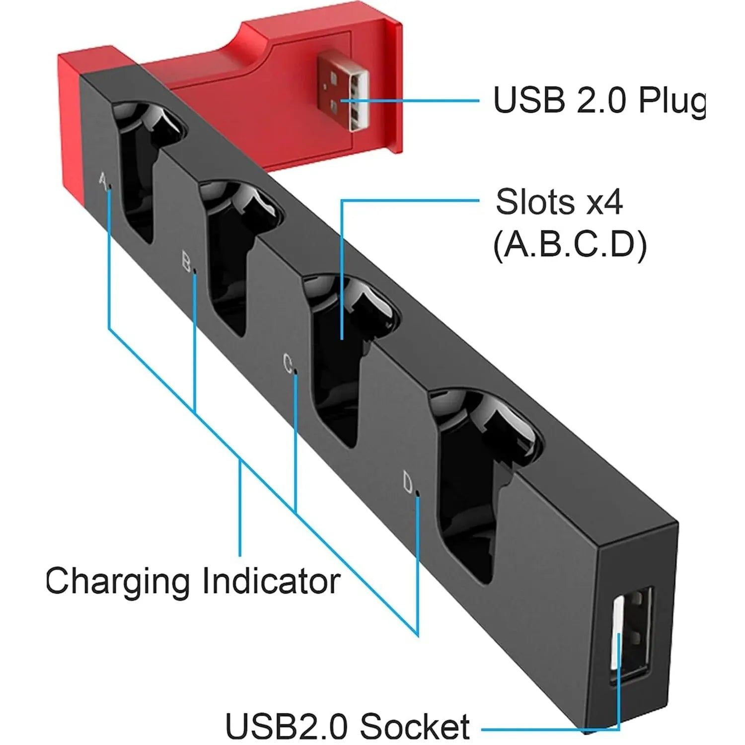 Caricabatterie IPEGA Joycon – Dock Station PG-9186 per Nintendo Switch e OLED | Carica 4 controller contemporaneamente | Display di stato compatto e LED