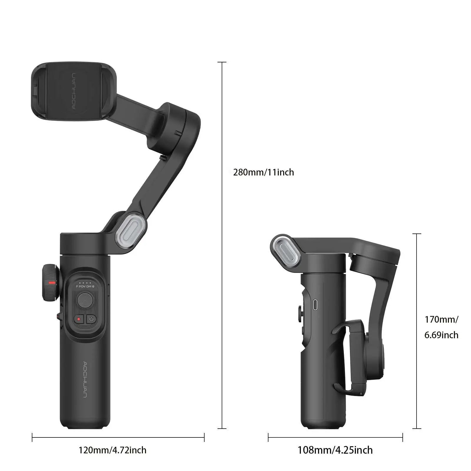 Stabilizzatore cardanico per smartphone – AOCHUAN Supporto portatile a 3 assi con luce di riempimento, tracciamento del viso e modalità vlogging per iPhone e Android (Smart XE)