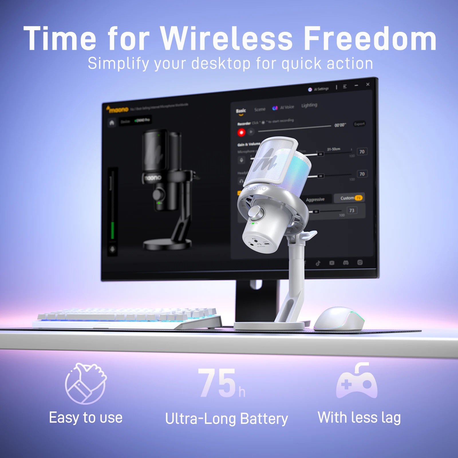 Microfono wireless MAONO – Microfono a condensatore USB DM40 con AI Voice Changer, riduzione del rumore, ideale per giochi, streaming, registrazione su PC e laptop