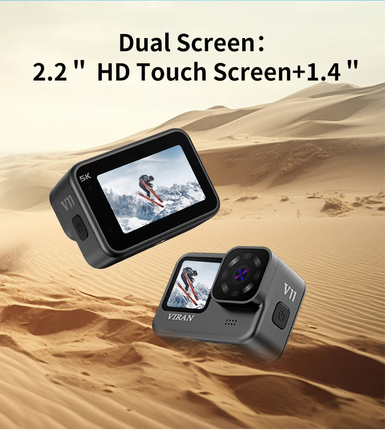 Action Cam VIRAN – Videocamera sportiva Wi-Fi 5K e 4K60FPS con stabilizzatore d'immagine, corpo impermeabile, telecomando, doppio schermo, registratore Pro Drive