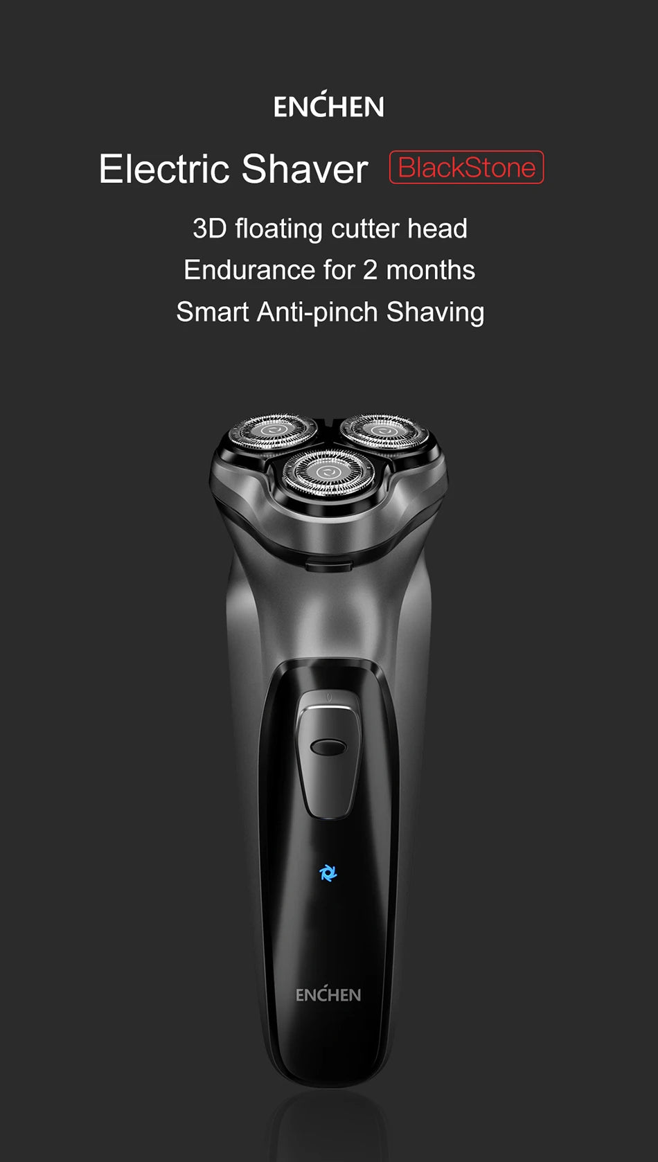 ENCHEN Rasoio Rotante - Rasoio Elettrico da Uomo Blackstone 3D con Lama Galleggiante | Regolabarba Ricaricabile USB-C e Lavabile