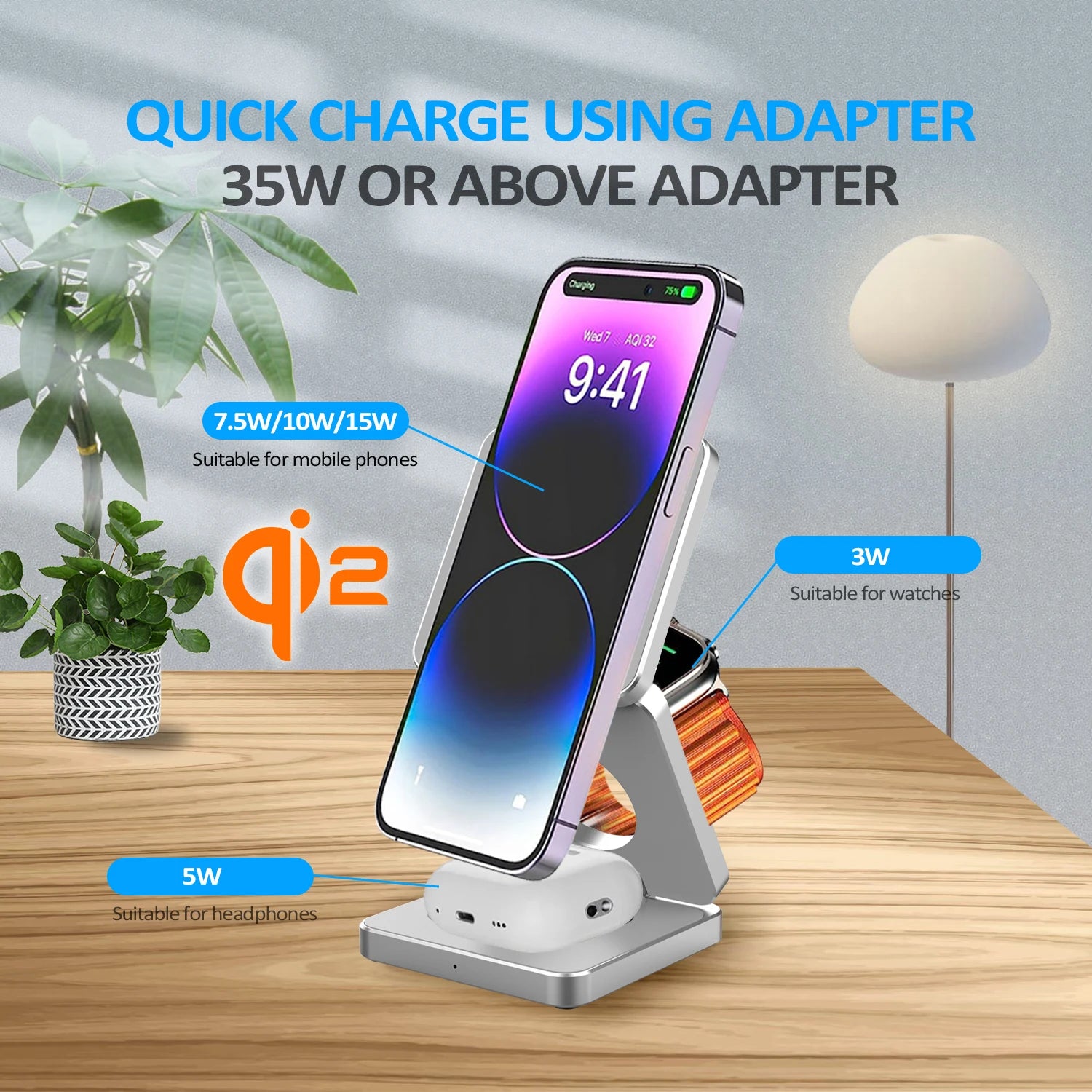 Stazione di ricarica magnetica – Dock di ricarica wireless veloce Qi2 3 in 1 da 15 W per iPhone 16/15/14/13, Apple Watch e AirPods, design pieghevole