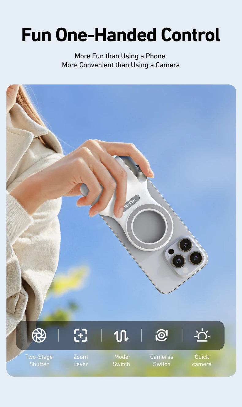 Supporto magnetico per telefono TELESIN Camera Grip con ausilio per riprese e telecomando per dispositivi iPhone e Android