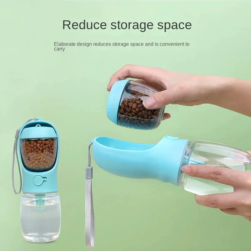 Borraccia Portatile Pet 350ml con Contenitore Cibo e Acqua, Ciotola da Viaggio per Cani e Gatti, Dispenser Antigoccia da Esterno per Cuccioli e Animali di Piccola Taglia