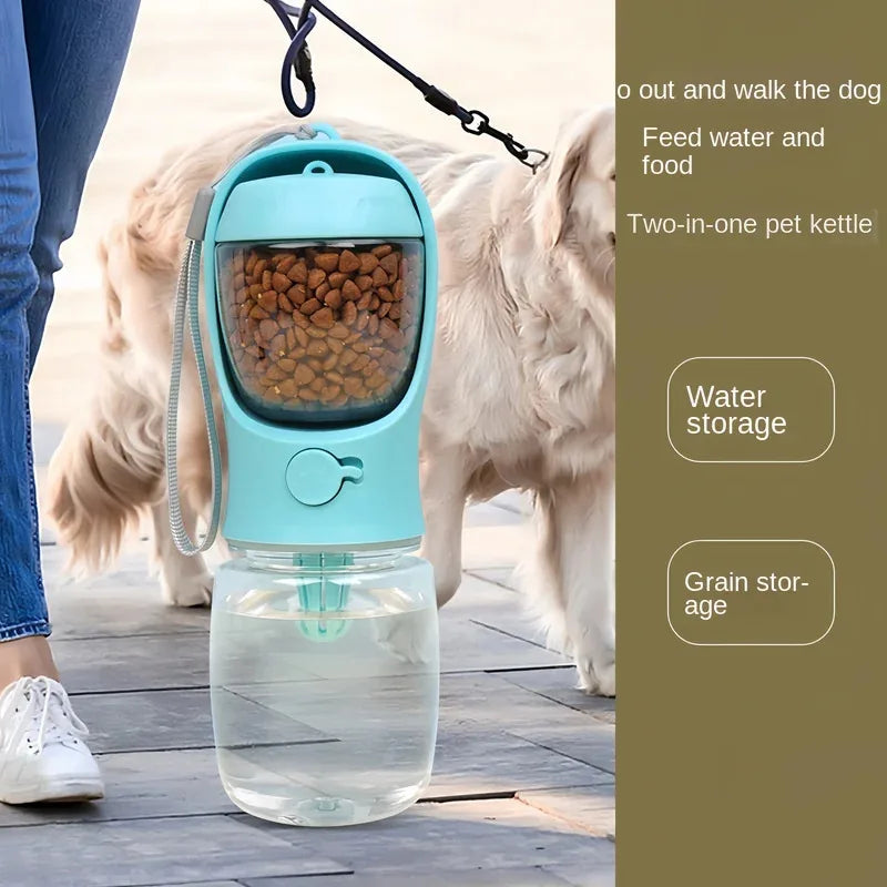 Borraccia Portatile Pet 350ml con Contenitore Cibo e Acqua, Ciotola da Viaggio per Cani e Gatti, Dispenser Antigoccia da Esterno per Cuccioli e Animali di Piccola Taglia