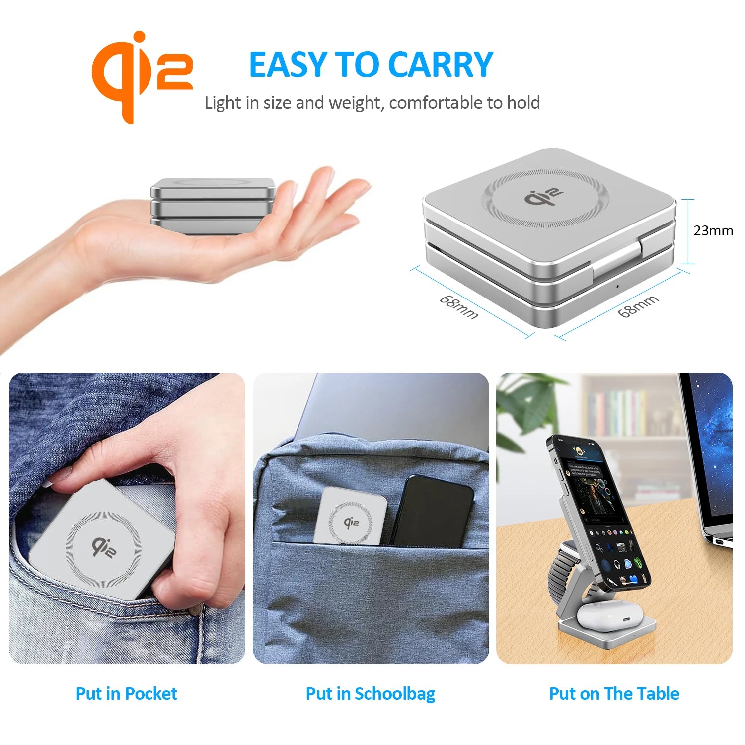 Stazione di ricarica magnetica – Dock di ricarica wireless veloce Qi2 3 in 1 da 15 W per iPhone 16/15/14/13, Apple Watch e AirPods, design pieghevole
