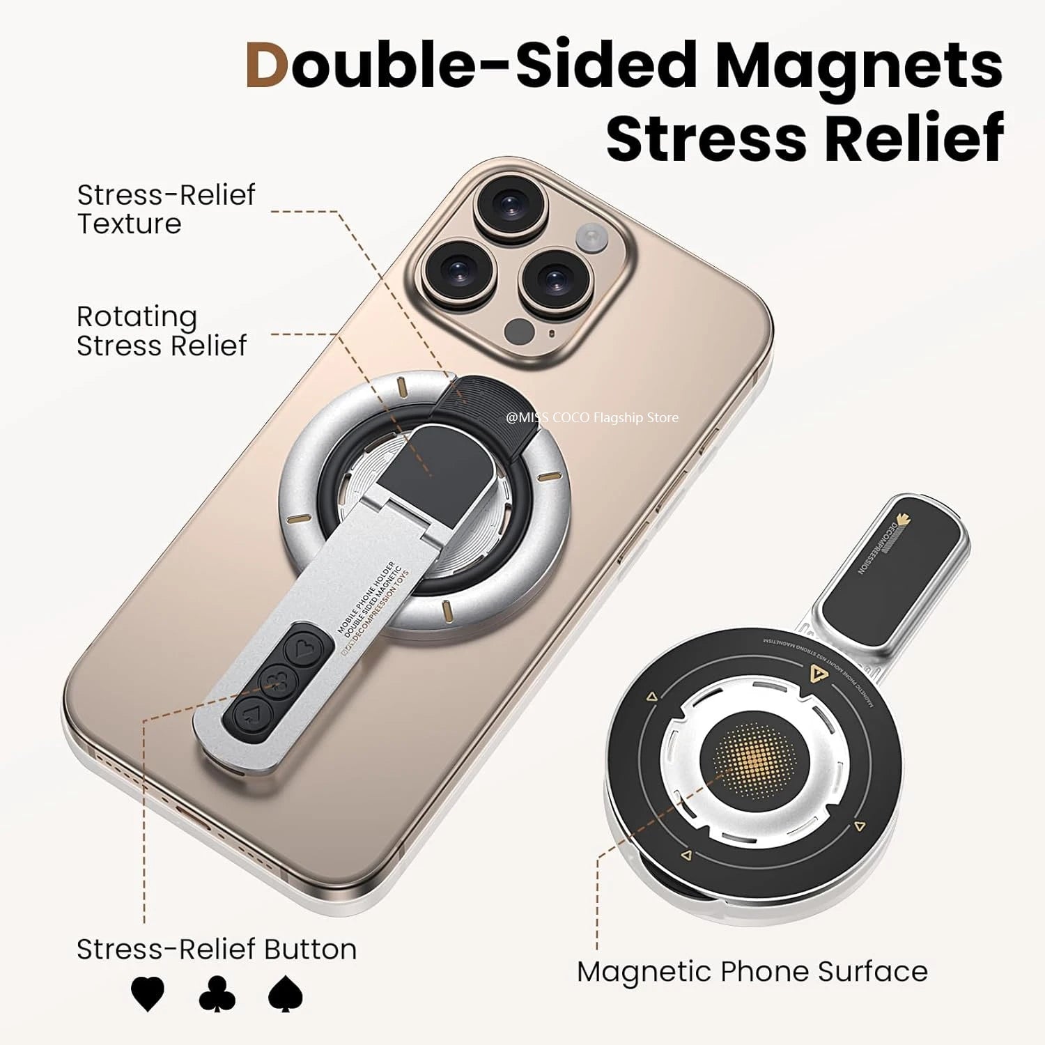 Supporto MagSafe Grip – Supporto ad anello magnetico 3 in 1 e supporto bifacciale per telefono per iPhone 17/16/15/14/13/12 e Android con custodie MagSafe