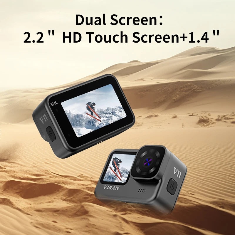 Action Cam VIRAN – Videocamera sportiva Wi-Fi 5K e 4K60FPS con stabilizzatore d'immagine, corpo impermeabile, telecomando, doppio schermo, registratore Pro Drive