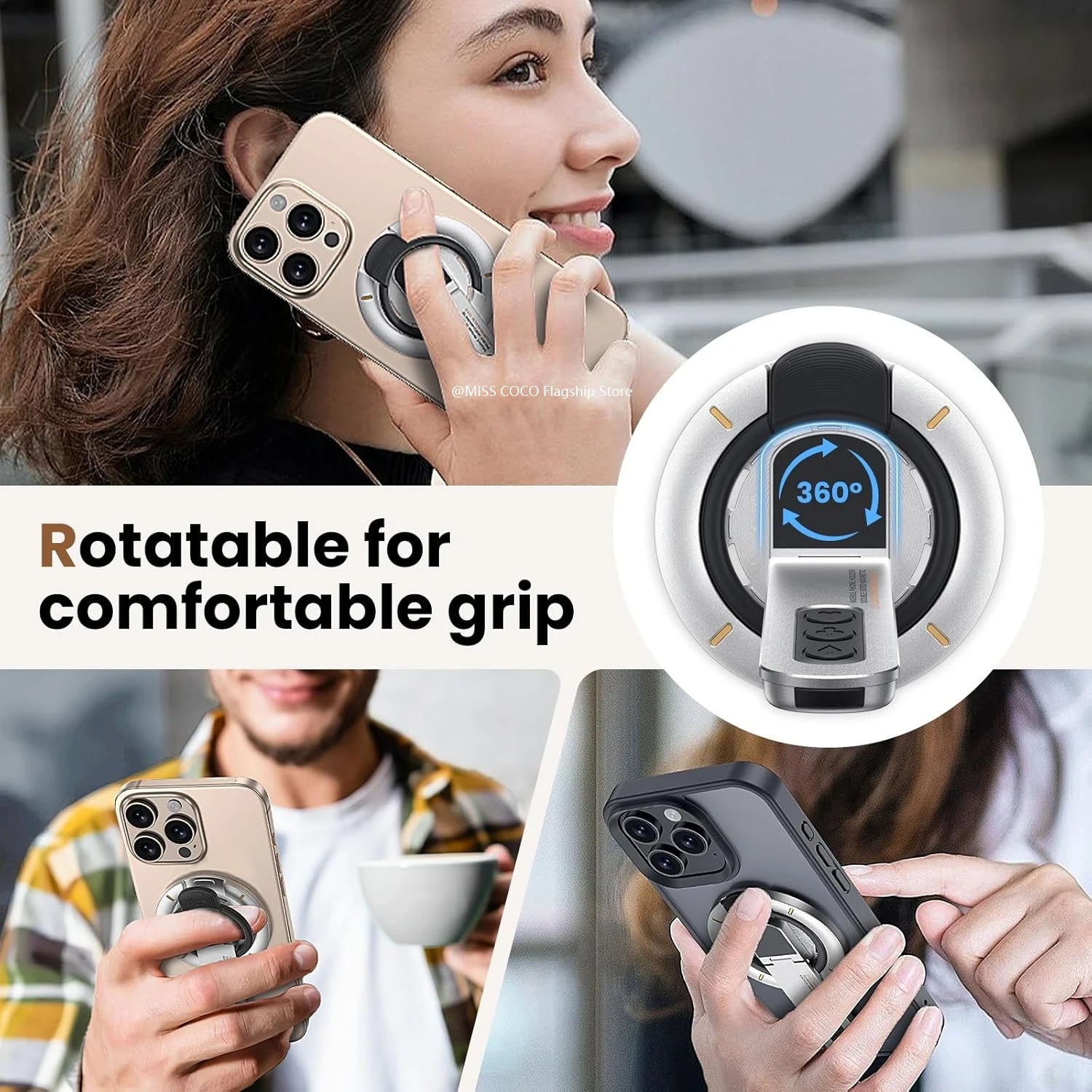 Supporto MagSafe Grip – Supporto ad anello magnetico 3 in 1 e supporto bifacciale per telefono per iPhone 17/16/15/14/13/12 e Android con custodie MagSafe