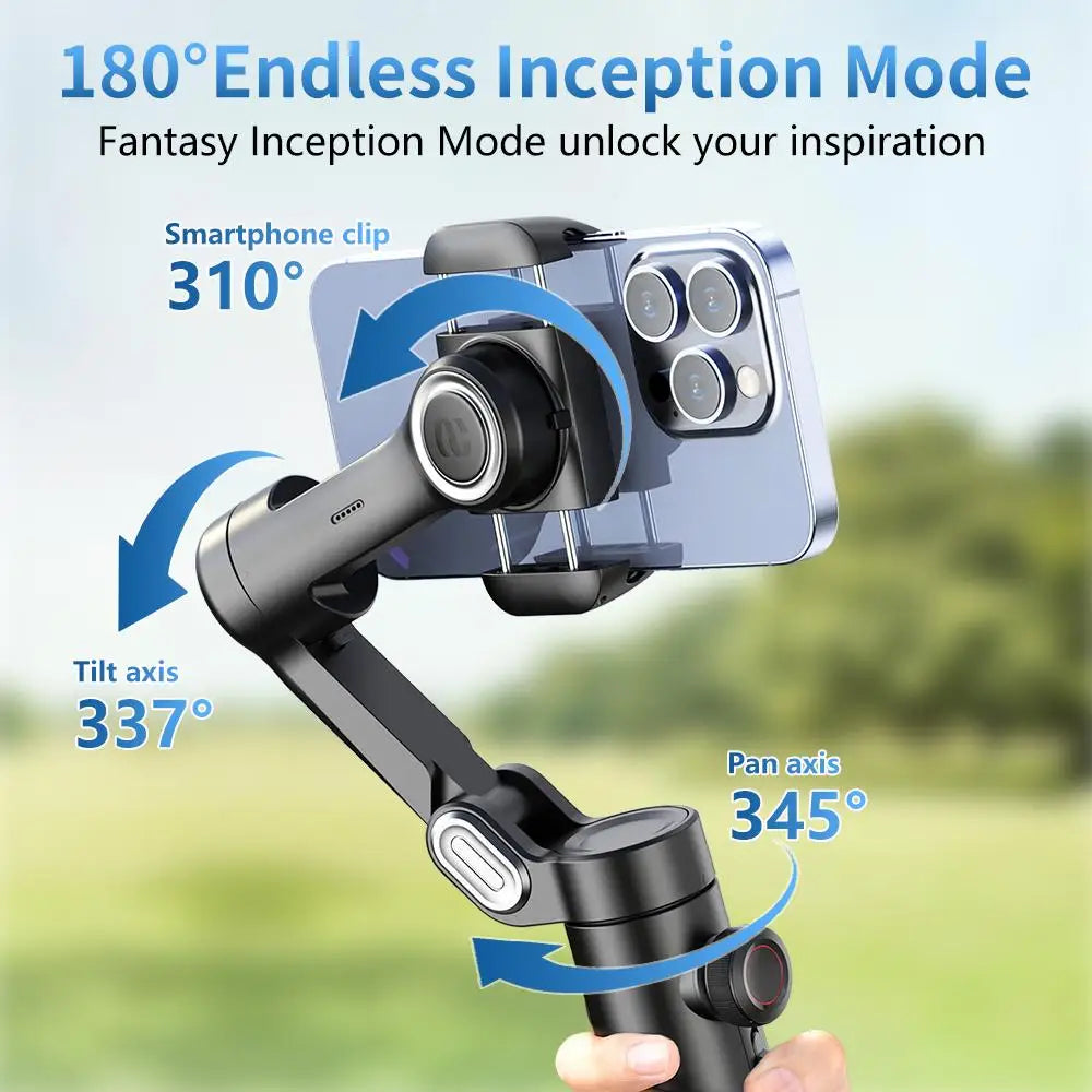 Stabilizzatore cardanico per smartphone – AOCHUAN Supporto portatile a 3 assi con luce di riempimento, tracciamento del viso e modalità vlogging per iPhone e Android (Smart XE)