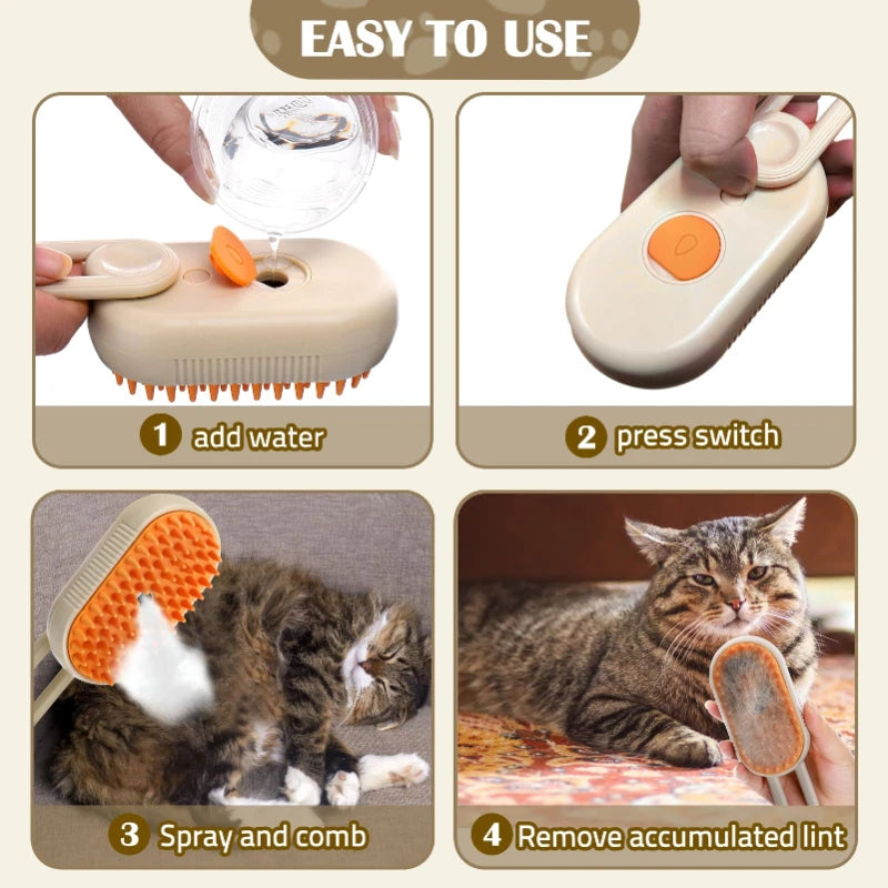 Spazzola a vapore per gatti – 3 in 1 per la rimozione dei peli di animali, pettine per la toelettatura con spray a vapore, prodotti per massaggi e pulizia per gatti