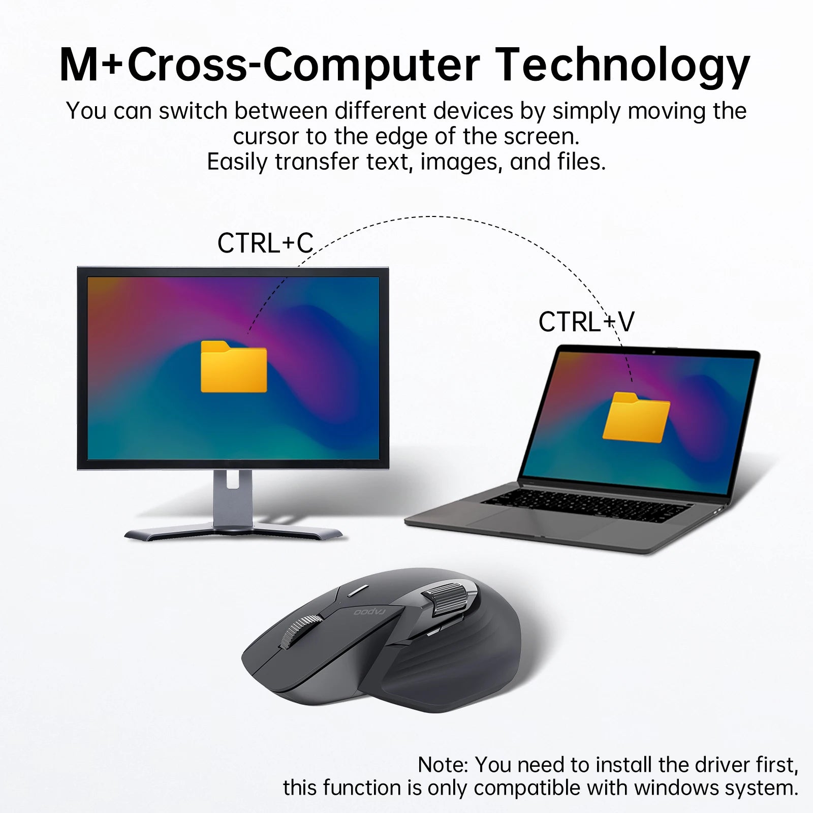 Mouse wireless ergonomico – Mouse ricaricabile multimodale Rapoo MT760L, 4000 DPI, supporta fino a 4 dispositivi tramite Bluetooth e 2.4G