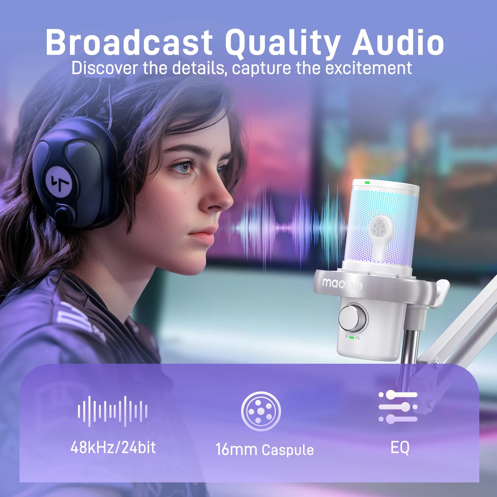 Microfono wireless MAONO – Microfono a condensatore USB DM40 con AI Voice Changer, riduzione del rumore, ideale per giochi, streaming, registrazione su PC e laptop