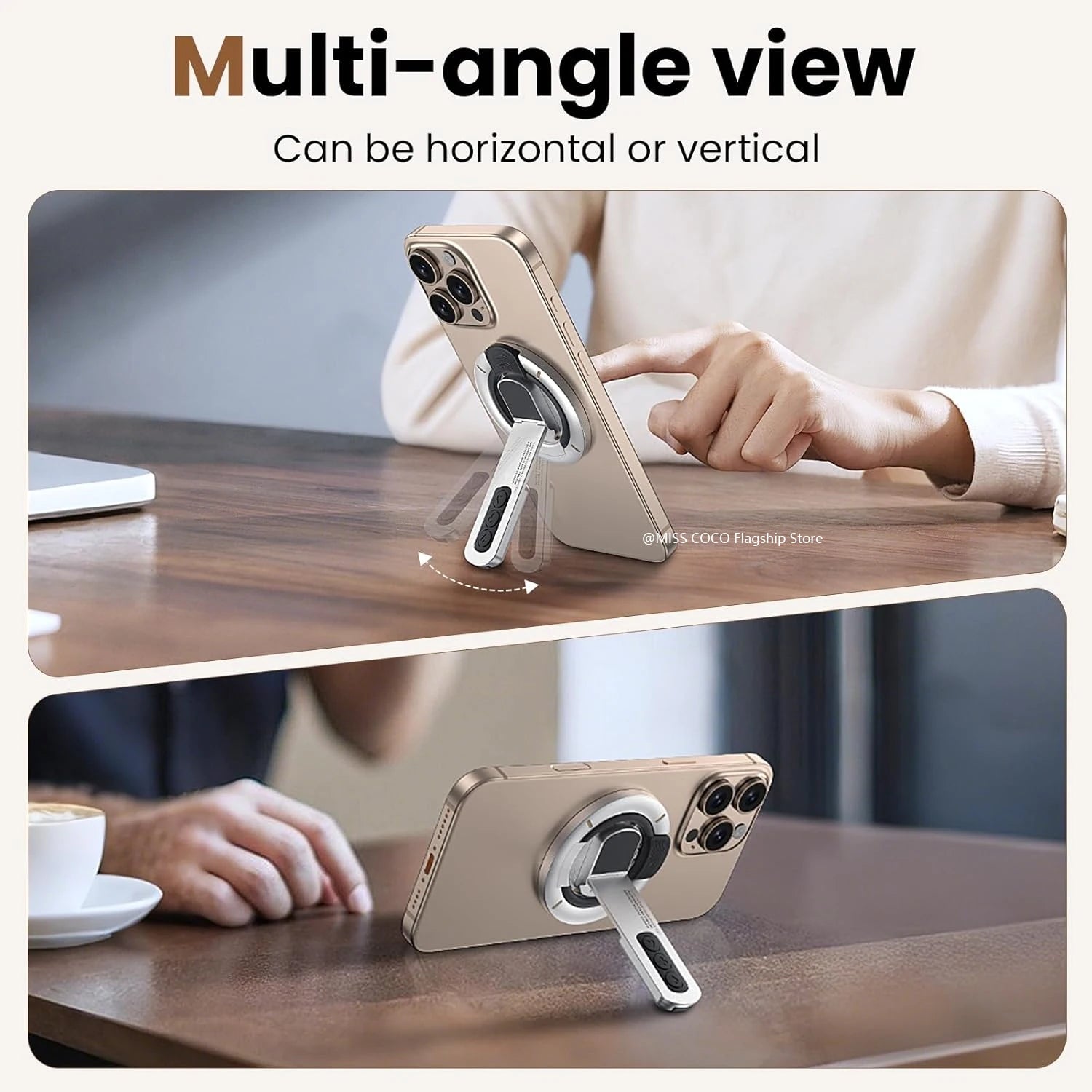 Supporto MagSafe Grip – Supporto ad anello magnetico 3 in 1 e supporto bifacciale per telefono per iPhone 17/16/15/14/13/12 e Android con custodie MagSafe
