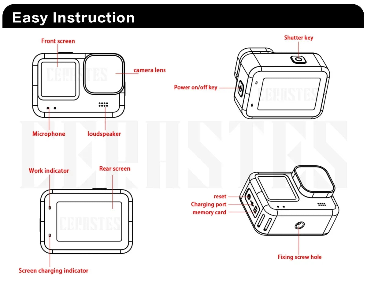 Action Cam CERASTES – V11 5K/4K60FPS Wi-Fi Impermeabile Sport Cam con Anti-Shake, Telecomando, Doppio Schermo e Registrazione Pro Drive