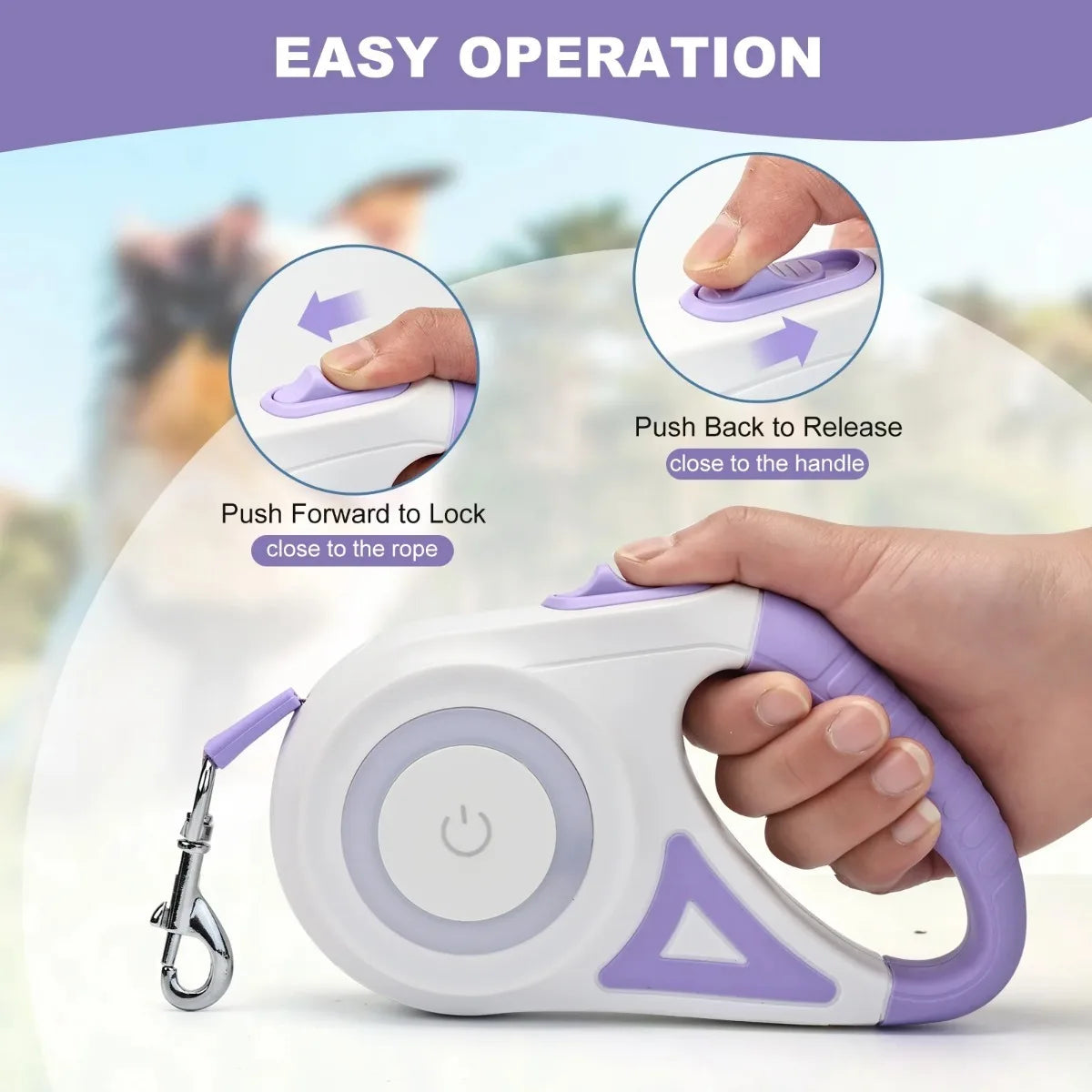 Guinzaglio retrattile per cani – Corda automatica da 3 m/5 m con torcia, impugnatura antiscivolo, rotazione a 360° anti-groviglio, blocco con un pulsante per passeggiate notturne