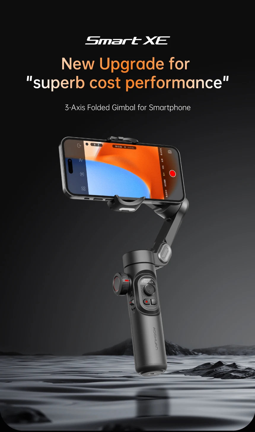Stabilizzatore cardanico per smartphone – AOCHUAN Supporto portatile a 3 assi con luce di riempimento, tracciamento del viso e modalità vlogging per iPhone e Android (Smart XE)