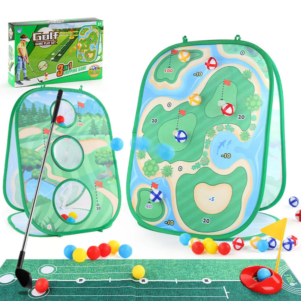 Gioco da golf per bambini: set di tappetini per chipping con bersaglio per freccette, mazza da golf, palline adesive, allenamento all'aperto e set di giocattoli