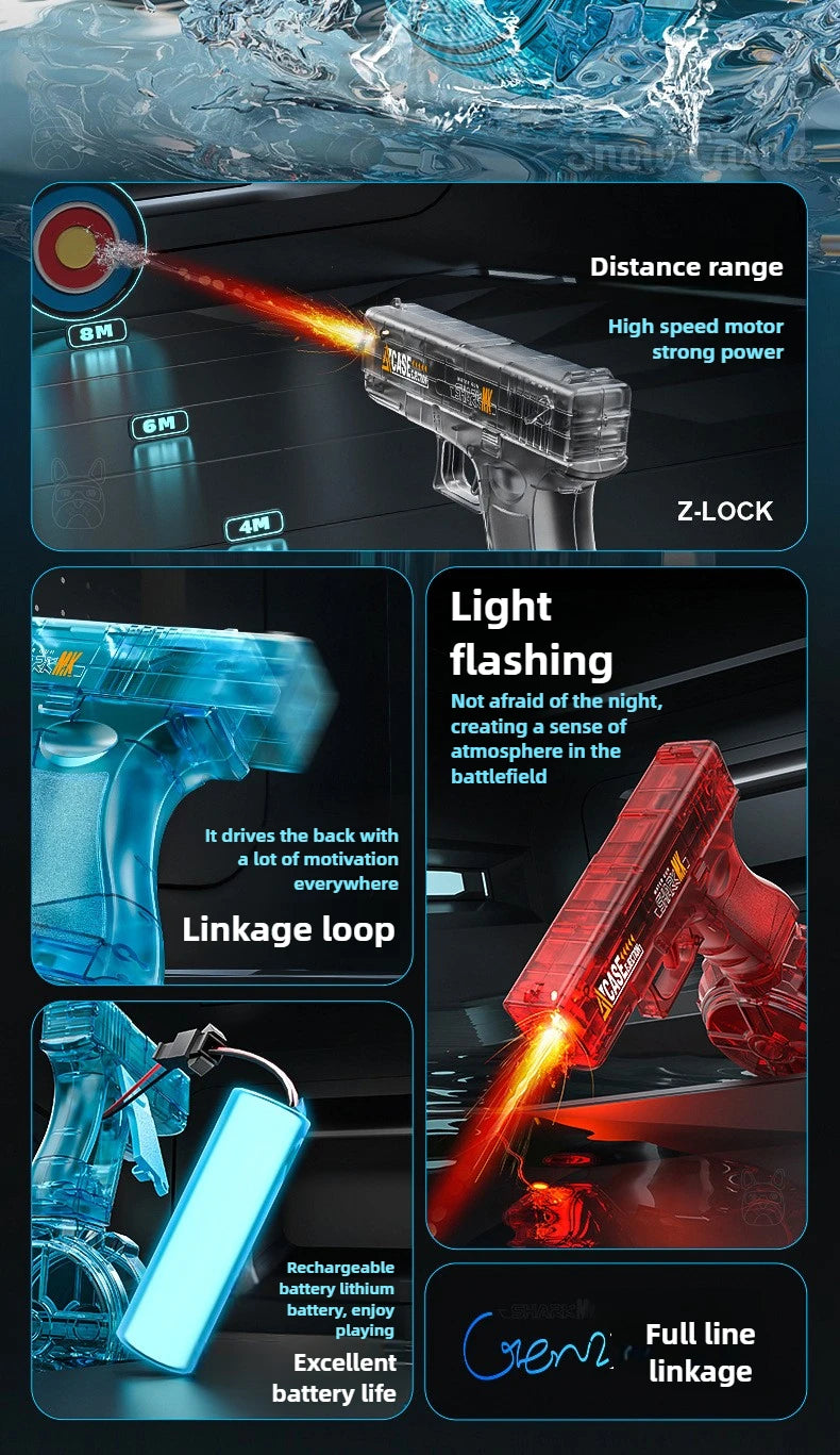 Pistola ad acqua elettrica - Giocattolo estivo completamente automatico per bambini, adolescenti e adulti | Pistola da gioco divertente da spiaggia