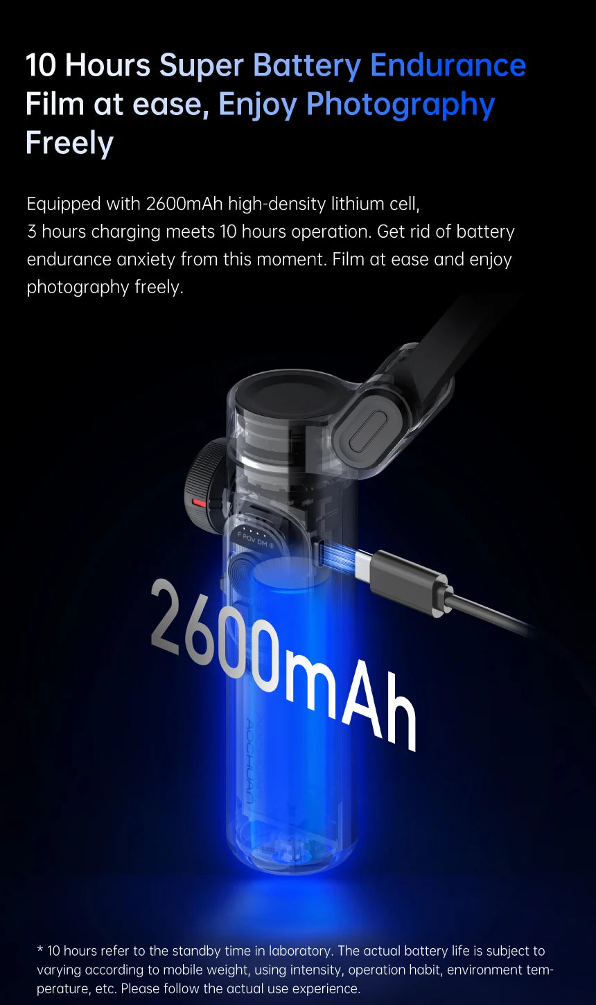 Stabilizzatore cardanico per smartphone – AOCHUAN Supporto portatile a 3 assi con luce di riempimento, tracciamento del viso e modalità vlogging per iPhone e Android (Smart XE)