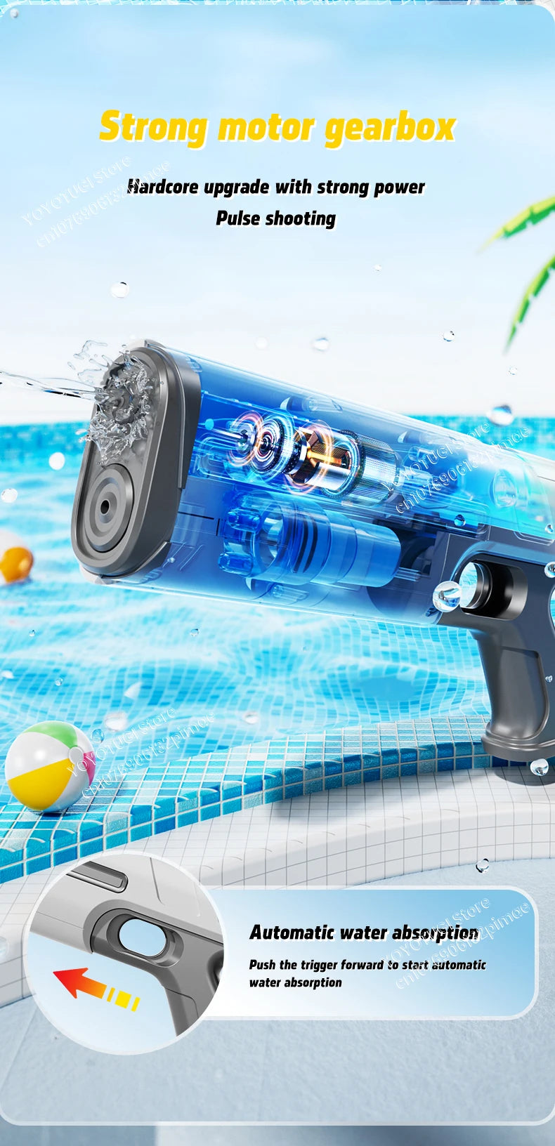Water Blaster Pro – Pistola ad acqua elettrica completamente automatica con grande capacità e sistema autoassorbente | Giocattolo estivo da esterno per bambini