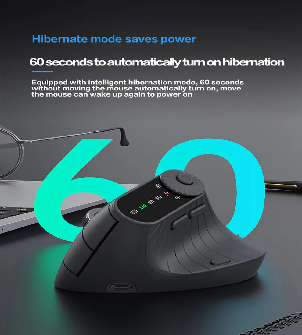 Ergonomic Mouse – Multi-Device Vertical Wireless Mouse with Adjustable Function Knob, Rechargeable, 2.4G & Bluetooth for PC and Tablet