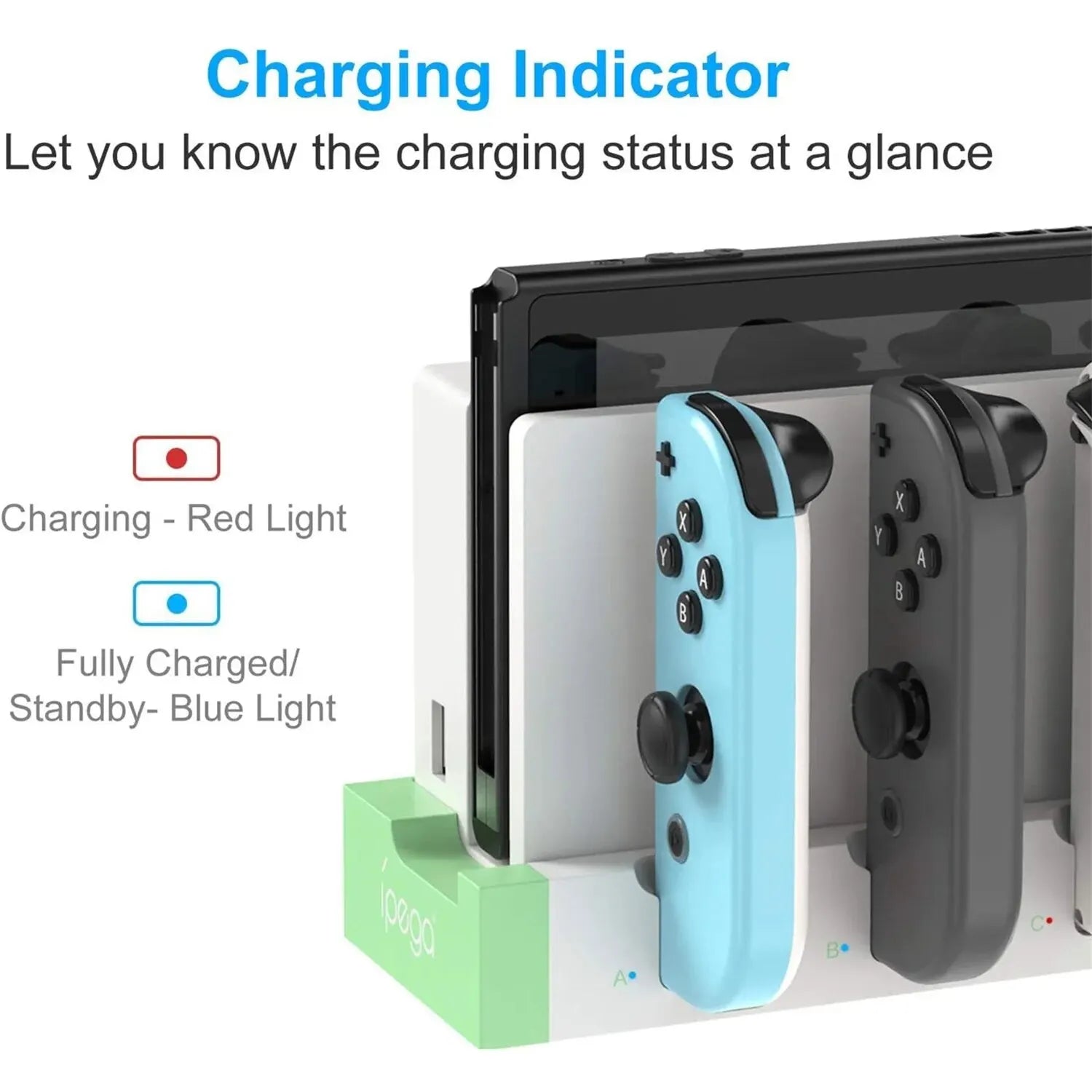Caricabatterie IPEGA Joycon – Dock Station PG-9186 per Nintendo Switch e OLED | Carica 4 controller contemporaneamente | Display di stato compatto e LED