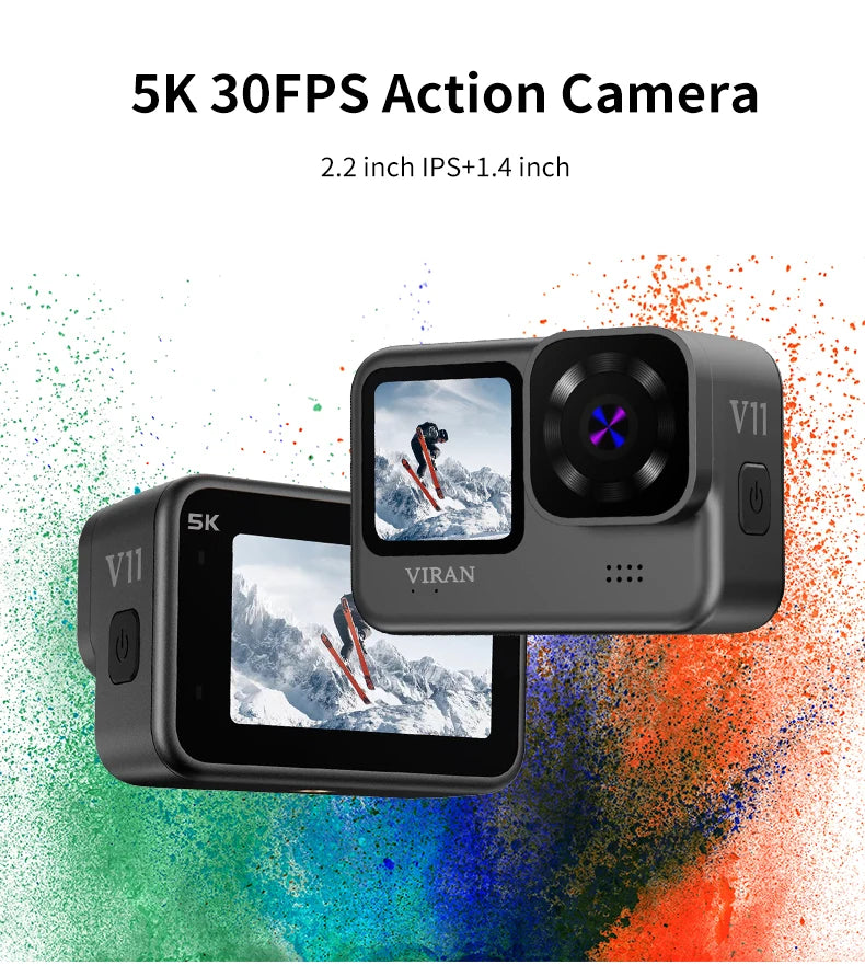 Action Cam VIRAN – Videocamera sportiva Wi-Fi 5K e 4K60FPS con stabilizzatore d'immagine, corpo impermeabile, telecomando, doppio schermo, registratore Pro Drive