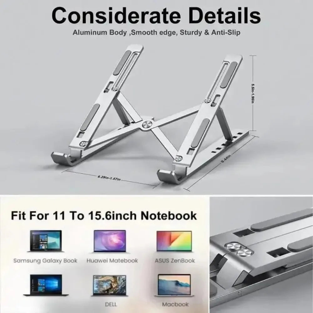 Portable Aluminum Laptop Stand – Foldable Notebook Support for MacBook, PC & More