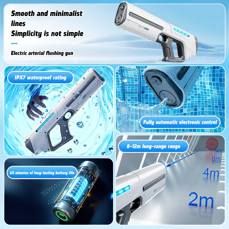 Water Blaster Pro – Pistola ad acqua elettrica completamente automatica con grande capacità e sistema autoassorbente | Giocattolo estivo da esterno per bambini