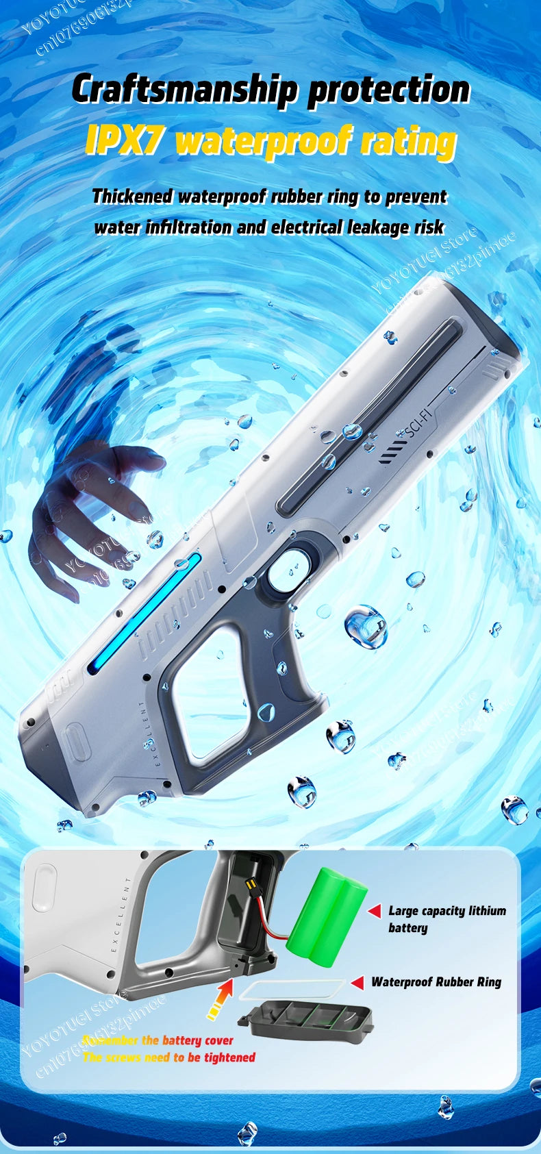 Water Blaster Pro – Pistola ad acqua elettrica completamente automatica con grande capacità e sistema autoassorbente | Giocattolo estivo da esterno per bambini