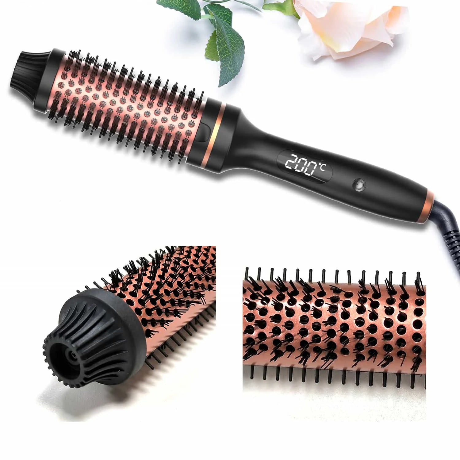 Arricciacapelli 3 in 1, spazzola lisciante, ferro arricciacapelli termico in ceramica, pettine volumizzante con doppio riscaldatore PTC, strumento professionale per lo styling riscaldato