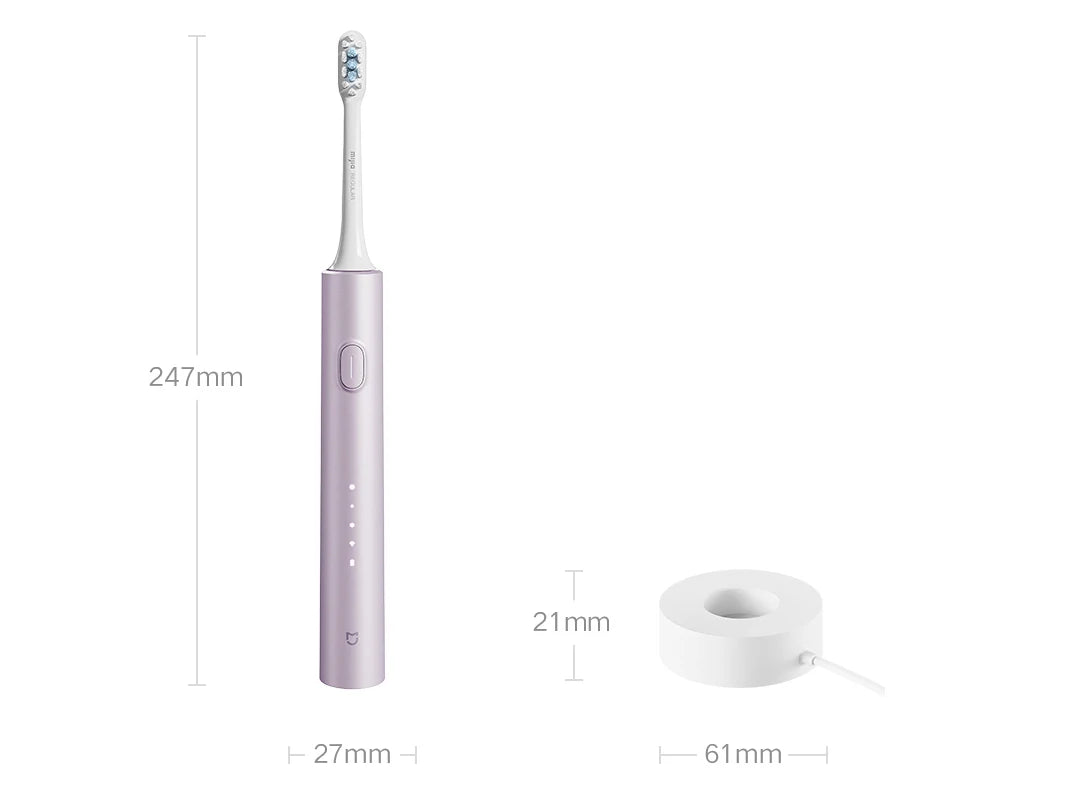 XIAOMI MIJIA T302 Spazzolino Elettrico Sonico, 4 Testine, IPX8 Impermeabile, Ricarica Wireless a 360°, 4 Modalità di Pulizia, 3 Colori Disponibili