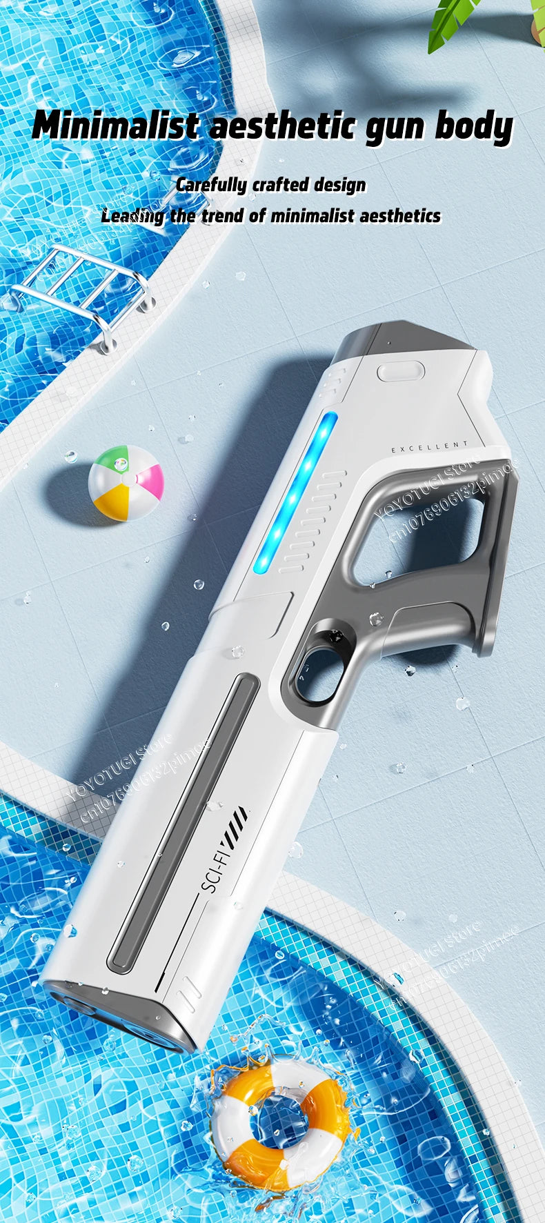 Water Blaster Pro – Pistola ad acqua elettrica completamente automatica con grande capacità e sistema autoassorbente | Giocattolo estivo da esterno per bambini