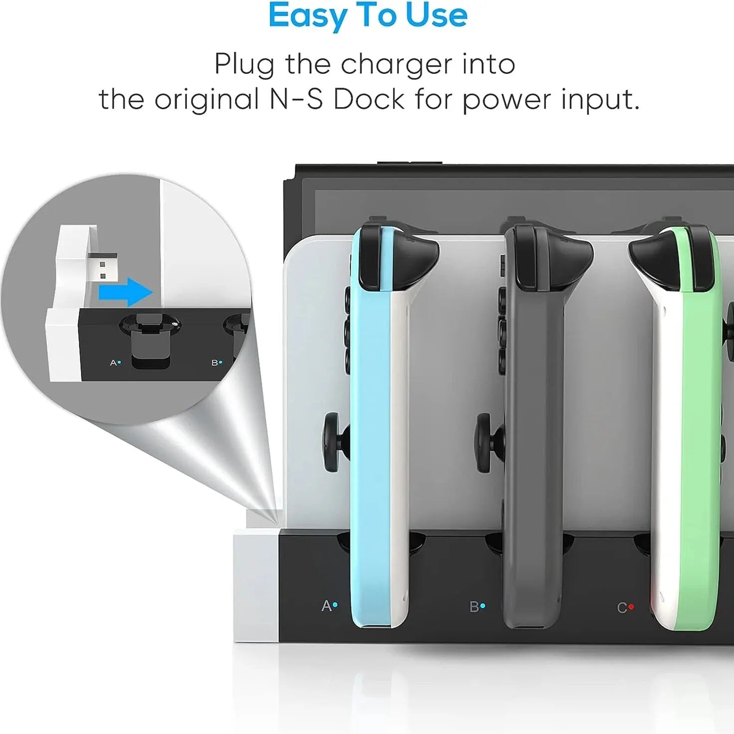 Caricabatterie IPEGA Joycon – Dock Station PG-9186 per Nintendo Switch e OLED | Carica 4 controller contemporaneamente | Display di stato compatto e LED