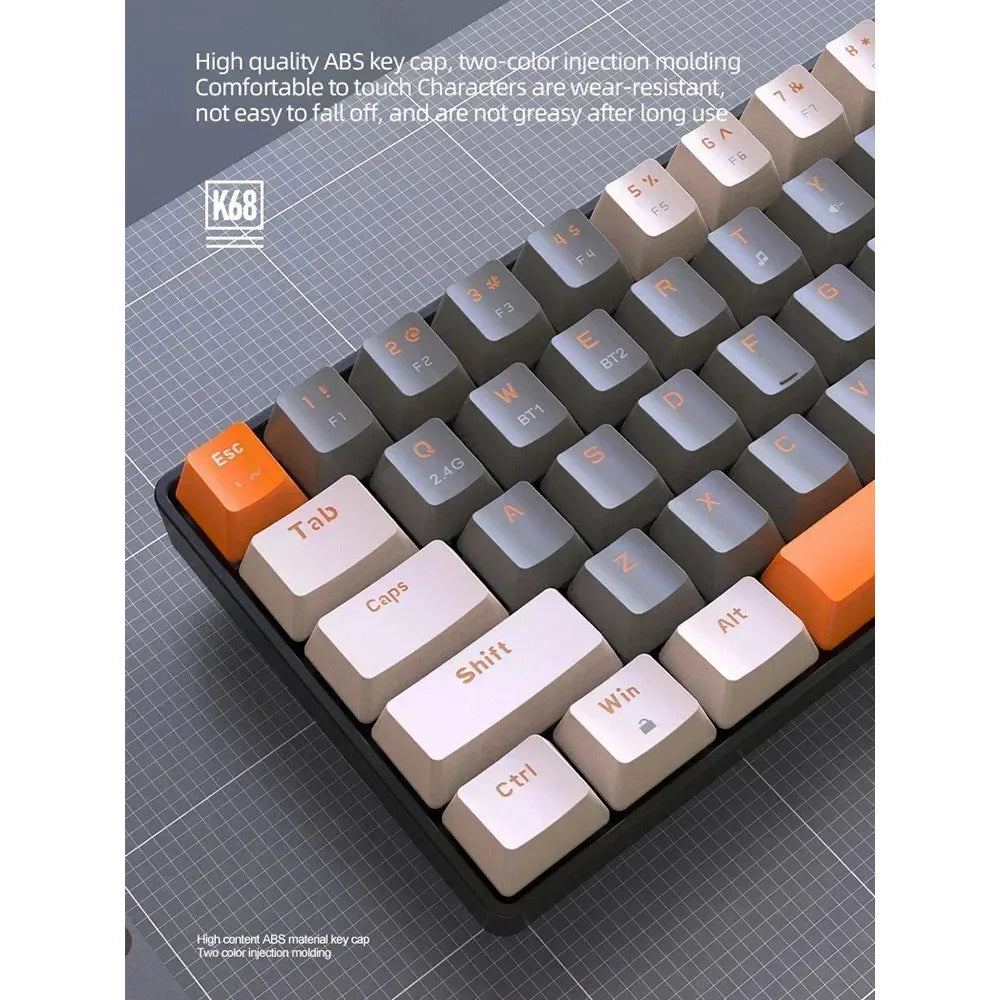 Tastiera Wolf – Tastiera per laptop da gioco K68 Bluetooth wireless a doppia modalità, design a blocchi di colore, intercambiabile a caldo